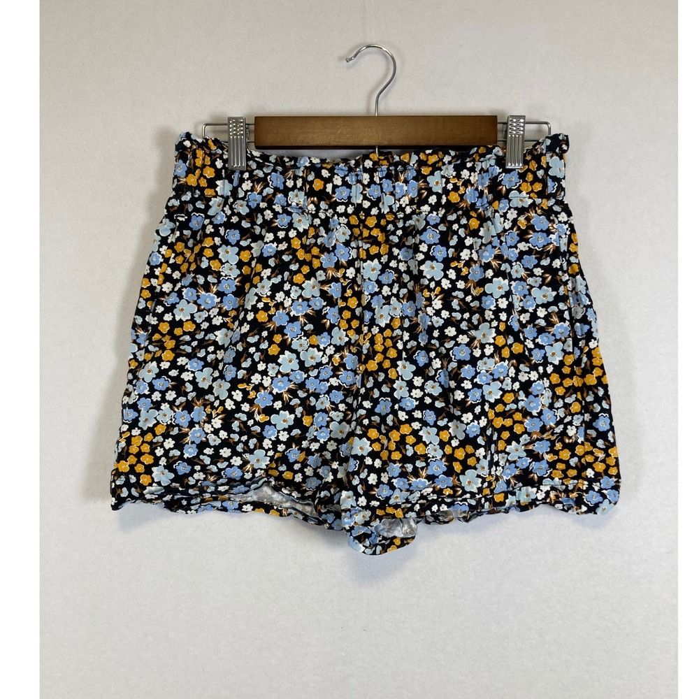 Cottagecore Summer Floral Shorts Women Small Blue Yellow‎ Cotton Paperbag Waist